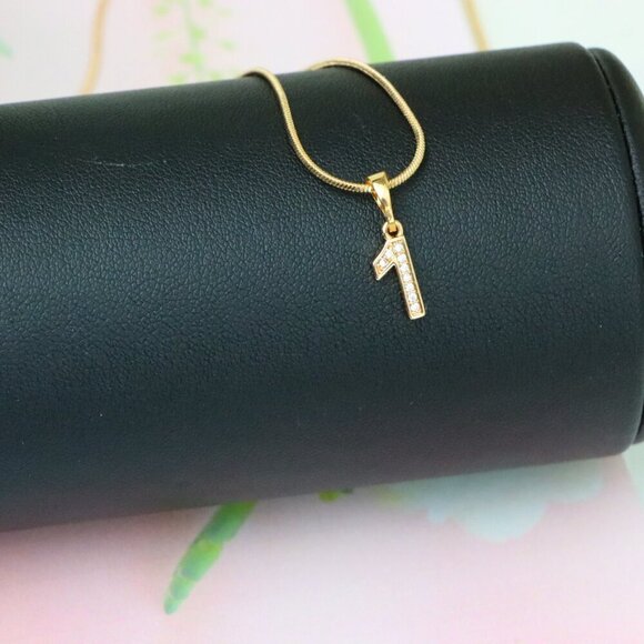 "Rose Gold Number 1 Pendant with Crystals – 18K Gold Plated Charm, XPPT1341 - Picture 3 of 13